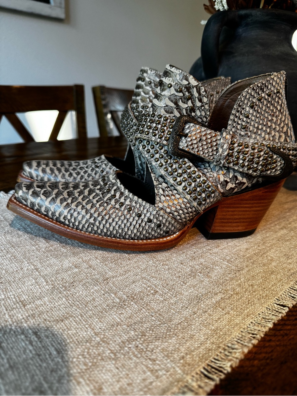 Ariat Gray Snake-Print Studded Cutout Ankle Boots